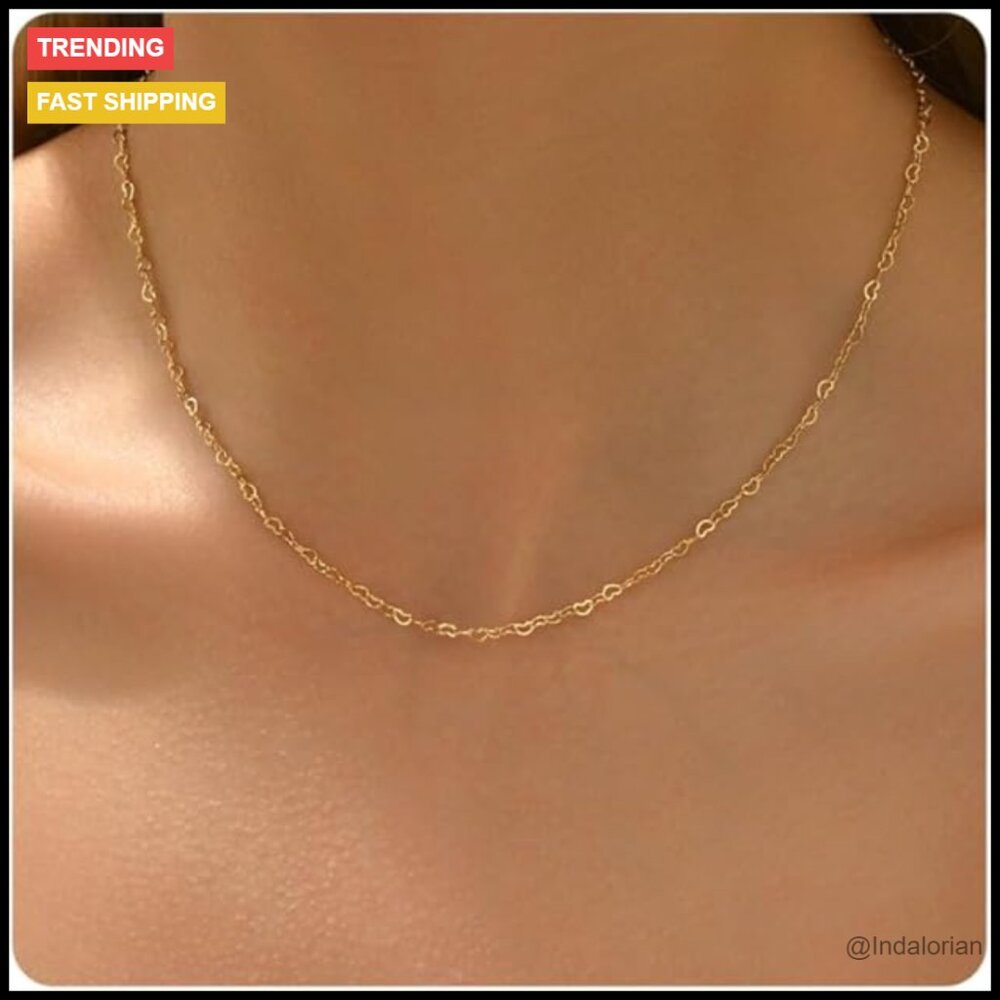 Gold Plated Stainless Steel Heart Cable Chain Necklace with Lobster Clasp